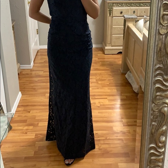 Lauren Ralph Lace Overlay Evening Dress Gown Navy - Picture 5 of 6